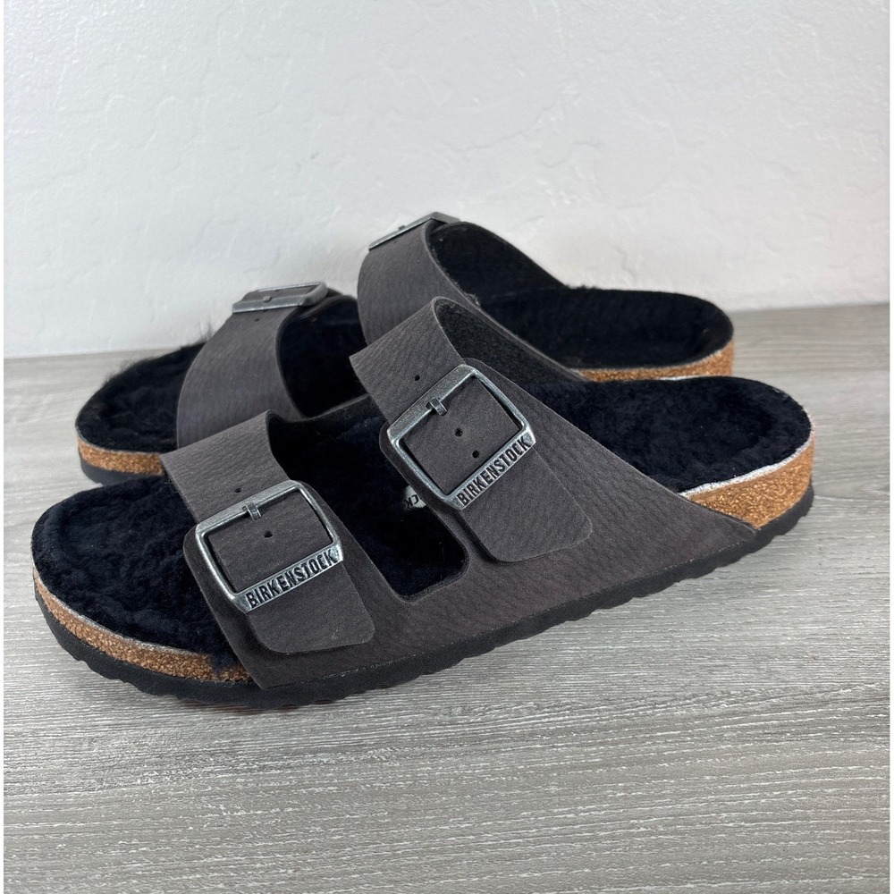 Birkenstock Arizona Shearling Desert Dusk Black Sandals Mens 8 Womens 10 EU 41
